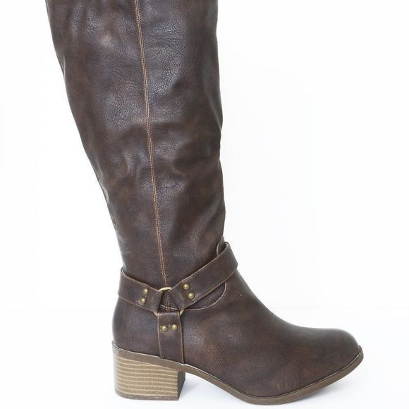 Harness Women's Knee-High Vegan Leather Boot Brown - Picture 3 of 7